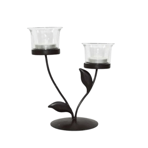 IRON BLACK 2 STICKS CANDLEBRA HOLDER